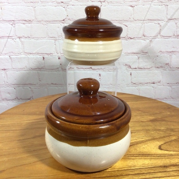 Vintage Soup Chowder Chili Ceramic Handled Crock - Set of 2 - Picture 4 of 7